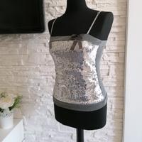 top con paillettes argento