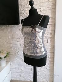 top con paillettes argento