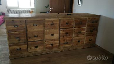 cassettiera bifacciale legno vecchio ante porta pc