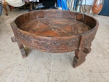 tavolino antica macina indiana in teak 