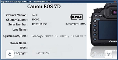 fotocamera Canon 7D reflex digitale 100k scatti