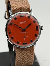 keller orange swiss made nos vintage 34mm