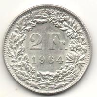 SVIZZERA 1964 - Moneta 2 Franchi argento qFDC #WEU