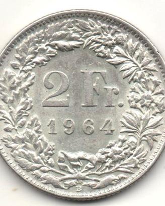 SVIZZERA 1964 - Moneta 2 Franchi argento qFDC #WEU