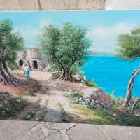 Quadro dipinto olio su tela Ulivo Trullo Salento