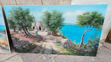 Quadro dipinto olio su tela Ulivo Trullo Salento