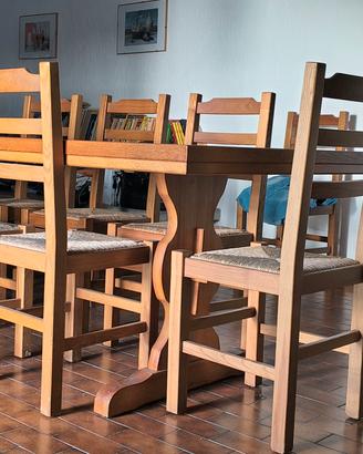Set sala da pranzo artigianale in legno massello