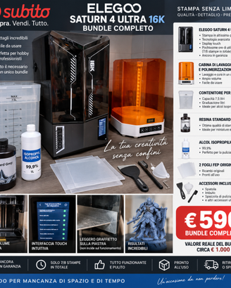 Elegoo Saturn 4 Ultra 16K + Wash/Cure + Accessori 