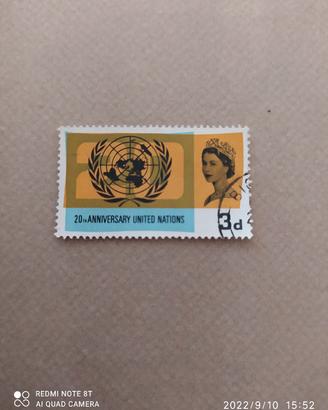 francobollo regina Elisabetta ONU originale 