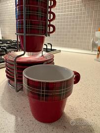 Sei tazzine da caffè rosse vintage anni 70