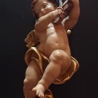 putto in legno con violino cm 20