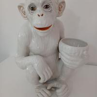 Scimpanzé Scimmia in Ceramica Bianca Vintage Anni