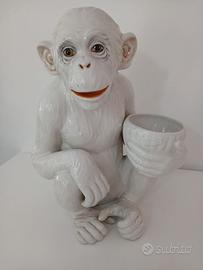 Scimpanzé Scimmia in Ceramica Bianca Vintage Anni