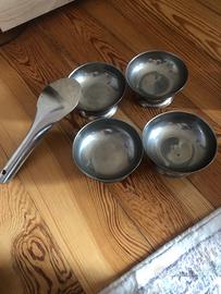 Set 4 coppette gelato vintage in acciaio inox + pa