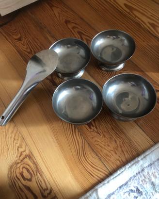 Set 4 coppette gelato vintage in acciaio inox + pa