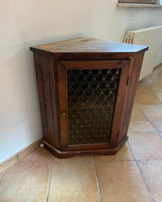 Angoliera rustica in legno con sportello in vetro