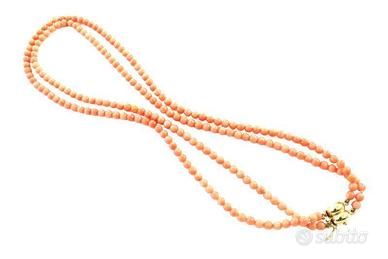 Collana a due fili di Corallo mm 4,5 circa, con ch