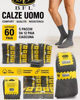 Lotto 60 Paia Calze Uomo Lavoro Grigio tg.40-46