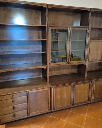 mobile libreria in legno massello con vetrina 