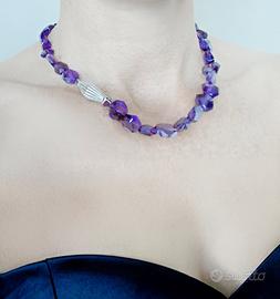 Collana con gemme naturali ametista e argento