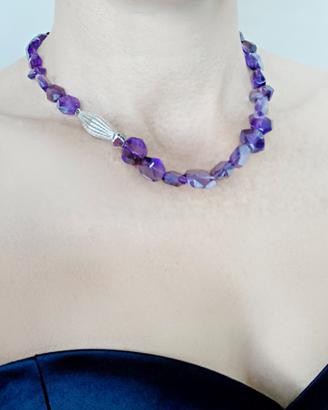 Collana con gemme naturali ametista e argento