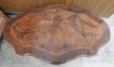 Tavolino con piano in radica intarsiato da salotto