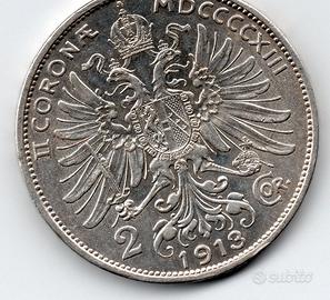 Moneta argento 2 corone Austria 1913 non circolata
