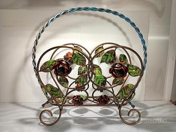 Portariviste ferro battuto Vintage dipinto a mano