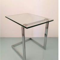 Tavolo di servizio in acciaio cromato e vetro