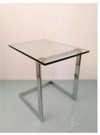 Tavolo di servizio in acciaio cromato e vetro