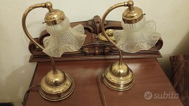 Coppia Abat-jour Vintage in Ottone e Vetro Satinat