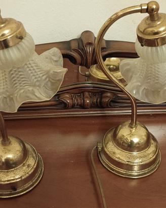 Coppia Abat-jour Vintage in Ottone e Vetro Satinat