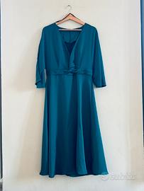 Vestito elegante raso verde ottanio