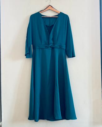 Vestito elegante raso verde ottanio