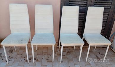 4 SEDIE SIMILPELLE BIANCO PANNA USURATE