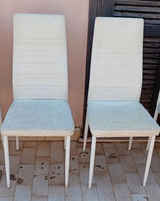 4 SEDIE SIMILPELLE BIANCO PANNA USURATE