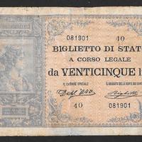 BIGLIETTO DI STATO DA 25 LIRE DEL 1895