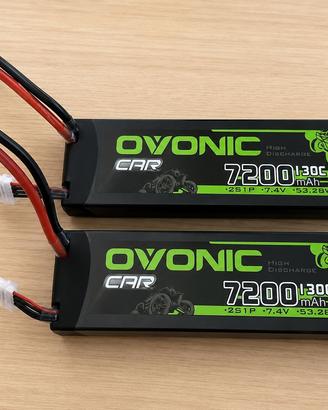 2 Batterie LiPo OVONIC 2S 7200mAh XT60 per RC 1/10