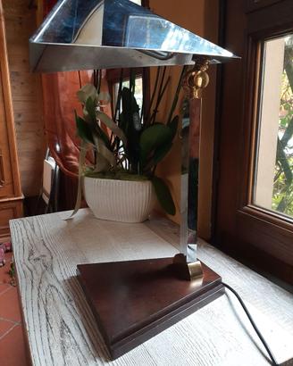 Lampada deco' in acciaio e radica