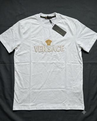 T-shirt Versace Bianca con Logo Ricamato