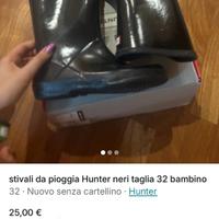 stivali hunter neri taglia 32
