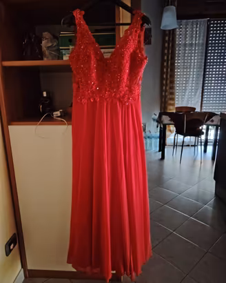 elegante vestito da sera rosso, nuovo tg M 