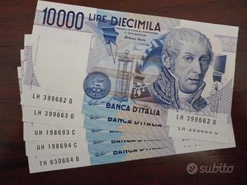 Lotto 5 Banconote 10000 Lire Alessandro Volta FDS