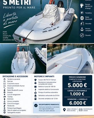 Gommone 5 metri Suzuki 40/70 CV 4T SENZA PATENTE