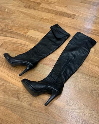 Stivali donna neri in pelle 38 con zip laterale