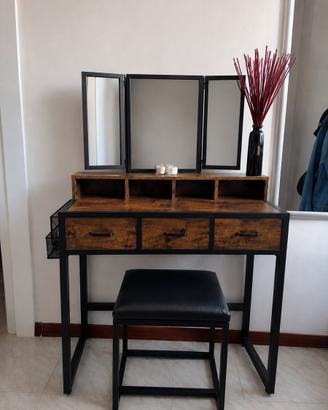 Scrivania con specchio triplo stile industriale