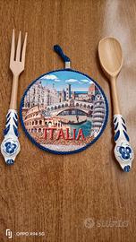 Set sottopentola+posate in legno/ceramica Nuovo
