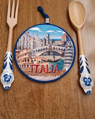Set sottopentola+posate in legno/ceramica Nuovo