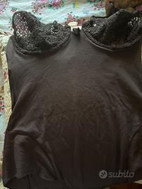 Body vintage marrone con dettagli in pizzo
