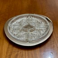 Vassoio apperetivo in cristallo e acciaio d. 32 cm